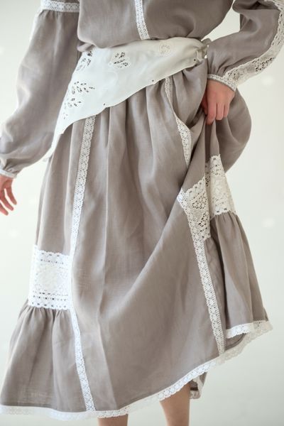 Лляна сіра сорочка з бавовняним мереживом "Мереживо туману" linen-ethno-grey фото