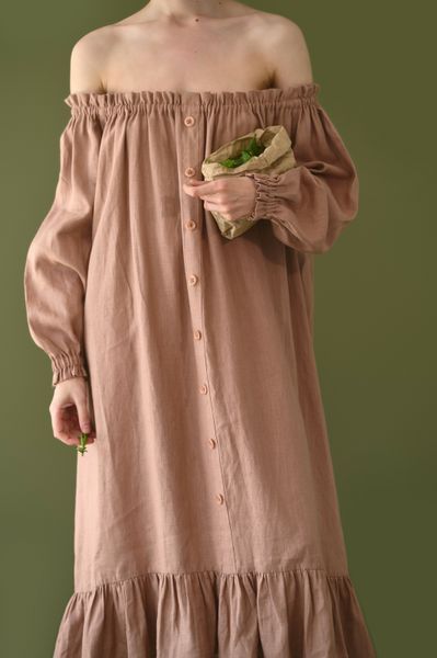 Лляна сукня "Волелюбна" у кольорі молочого шоколаду  Cacao-Karamel фото